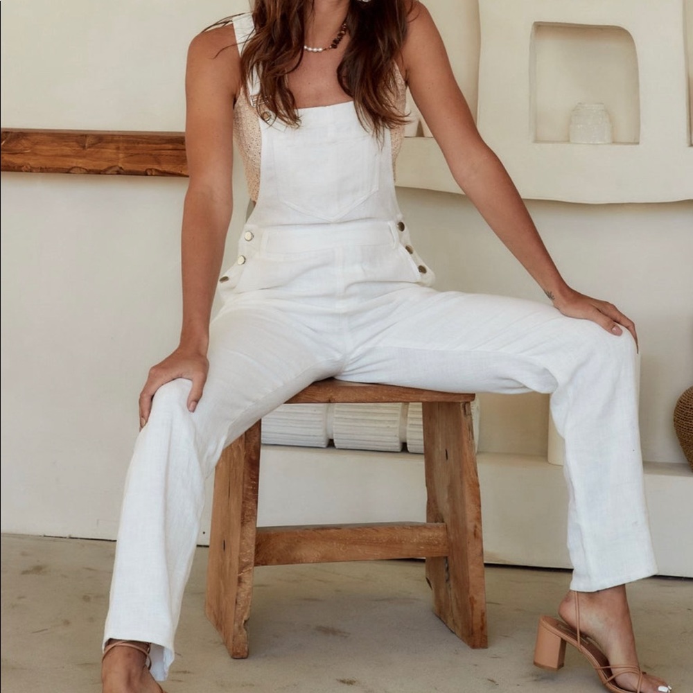 White Small Linen Overalls